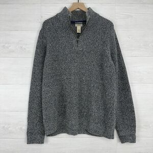 LL Bean Mens Sweater XL Organic Cotton Waffle Knit Quarter Zip Gray Cabincore